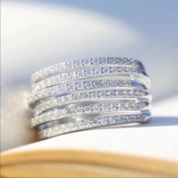 6.4 CT DIAMOND STERLING SILVER MULTI LAYER RING - Picture 3 of 8